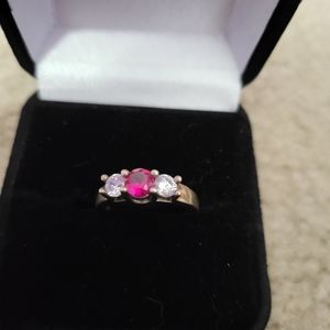 Lab created ruby and sapphire Sterling silver ring